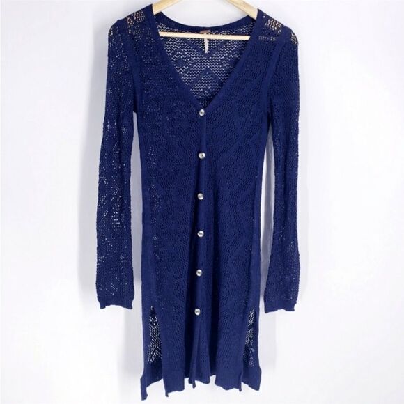 Free People Navy Blue Long Open Knit Cardigan - Picture 2 of 2